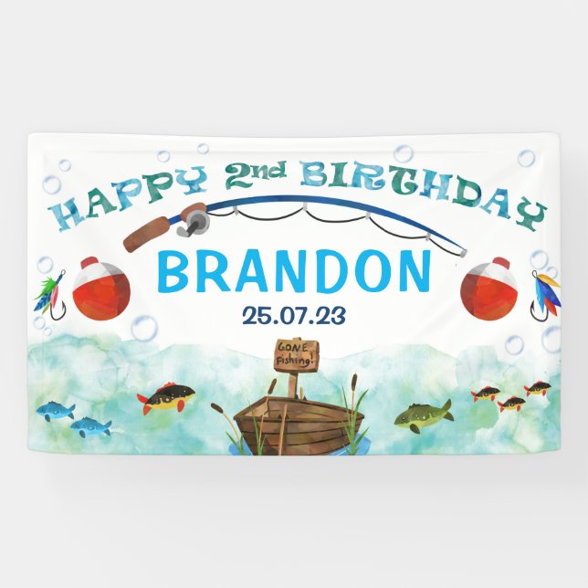 O-fish-ally fishing themed 2nd birthday backdrop b banner (Horizontal)