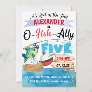 O-Fish-Ally Five Fishing 5th Birthday Boy Invitation