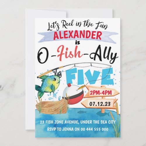 O_Fish_Ally Five Fishing 5th Birthday Boy Invitation