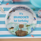 Gone Fishing Party Plates Napkins -142pcs Fishing Themed Party Decorations Fishing Birthday Tableware for Little Fisherman Ofishally One Birthday