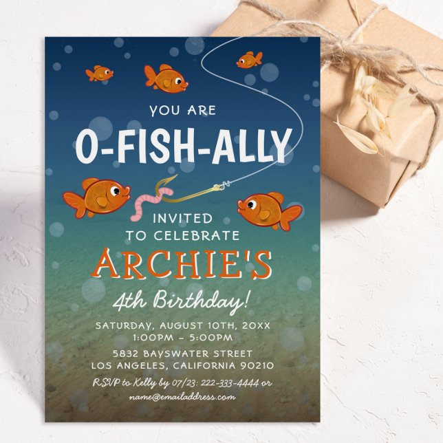 O-Fish-Ally Kids Fishing Themed Birthday Party Invitation