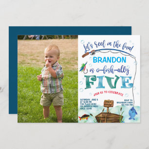 o-fish-ally, Little Fisherman 5th Birthday photo Invitation