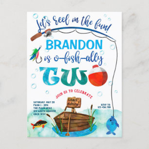 O-fish-Ally, Little Fisherman, Fishing 2nd Birthda Invitation Postcard