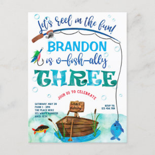 O-fish-Ally, Little Fisherman, Fishing 3rd Birthda Invitation Postcard