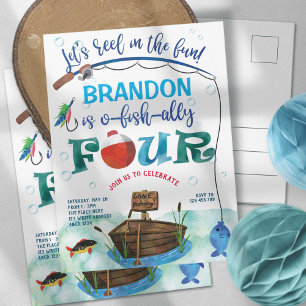 O-fish-Ally, Little Fisherman, Fishing 4th birthda Invitation Postcard