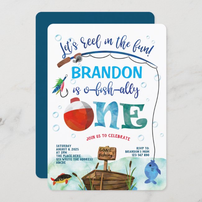 O-fish-Ally Little Fisherman Fishing Themed 1st Invitation
