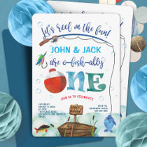 O-fish-ally, little fisherman, twin fishing themed invitation