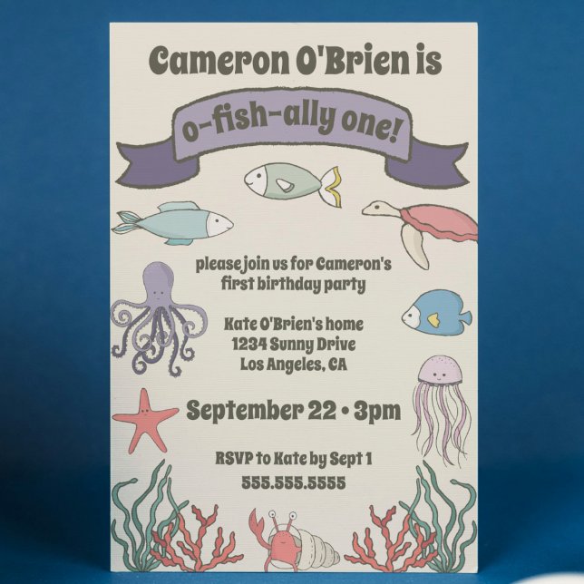 O-FISH-ALLY ONE Baby's 1st Birthday Party Fishing Invitation (o-fish-ally one first birthday party invitation fishing 1st bday invite cute modern ocean sea theme)