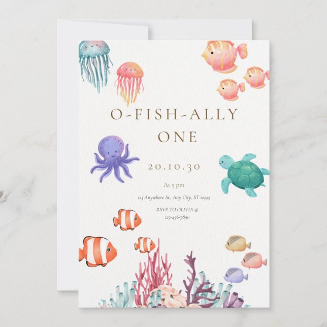 O-Fish-Ally One Birthday Invitation (Front)