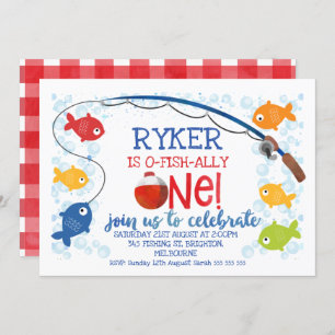 O-fish-ally one bobber birthday invitation