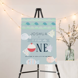 O-fish-ally One Boy Turquoise Birthday Welcome Foam Board