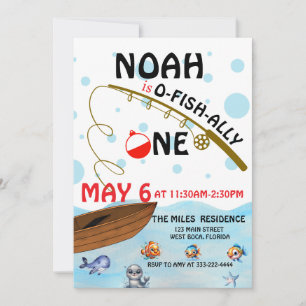 O-fish-ally one Fishing 1st Birthday Invitation