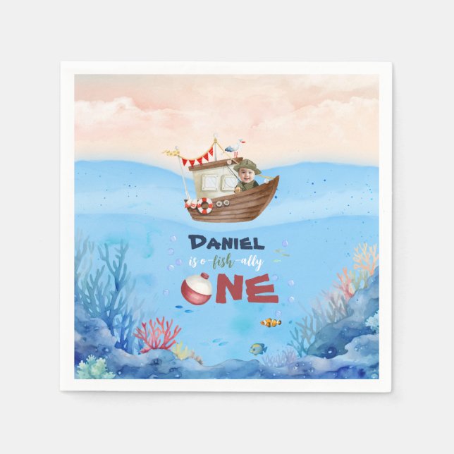 O-fish-ally One Fishing 1st Birthday Paper Napkin (Front)