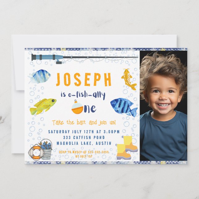 O Fish Ally One Fishing 1st Birthday Photo Invitation (Front)