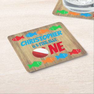 O-Fish-Ally One Fishing 1st Birthday Square Paper Coaster