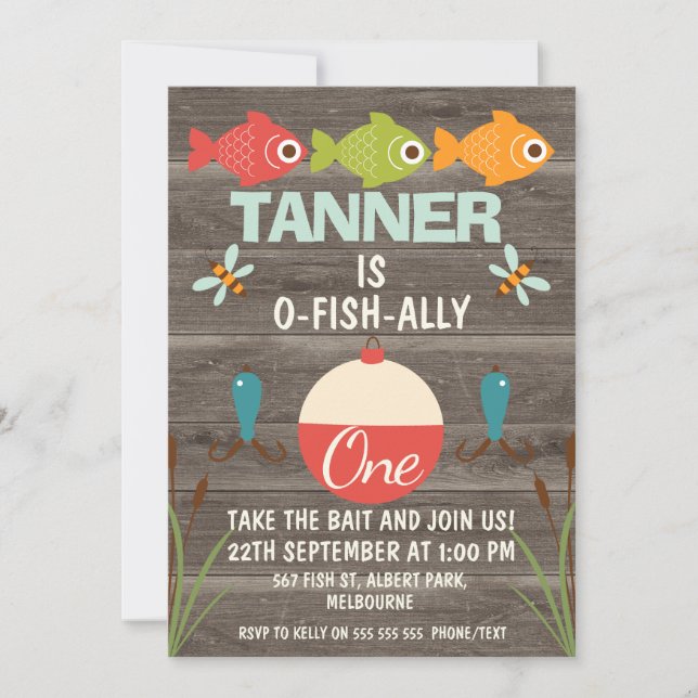 O-fish-ally One Fishing Birthday Invitation (Front)