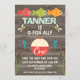 DOQPO Fishing Birthday Invitations, O-fish-ally  
