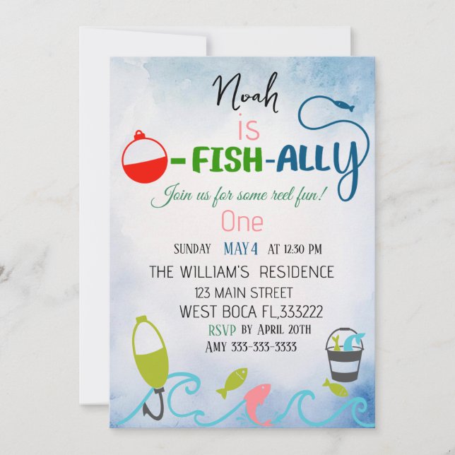 O-Fish-Ally One Fishing  Birthday invitation (Front)