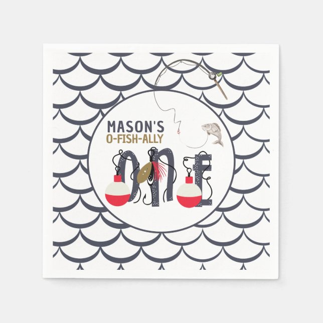 O-Fish-ally One Fishing Birthday Party Napkins (Front)