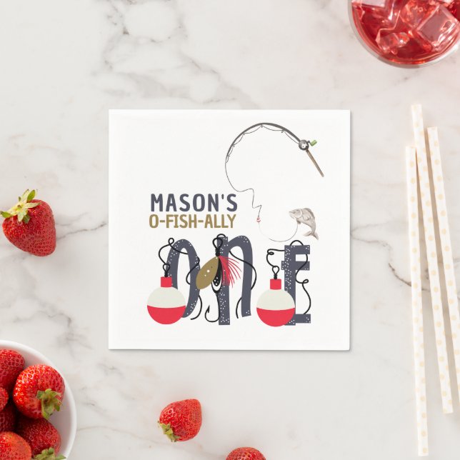 O-Fish-ally One Fishing Birthday Party Napkins (Insitu)