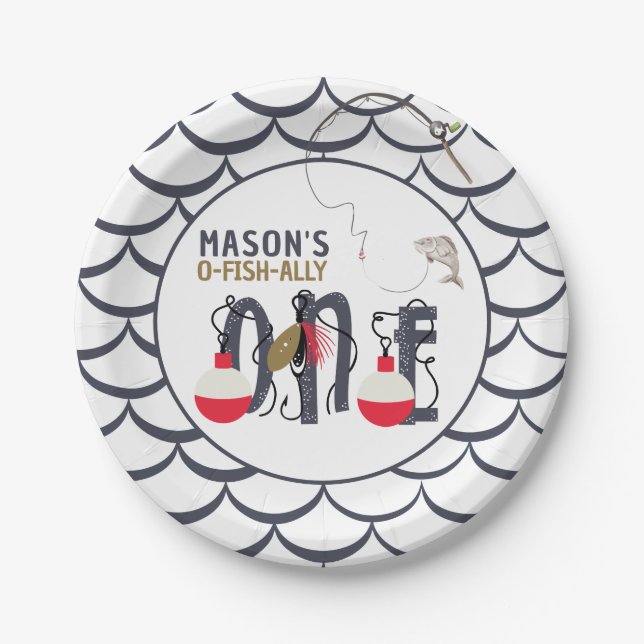 O-Fish-ally One Fishing Birthday Party Paper Plates (Front)
