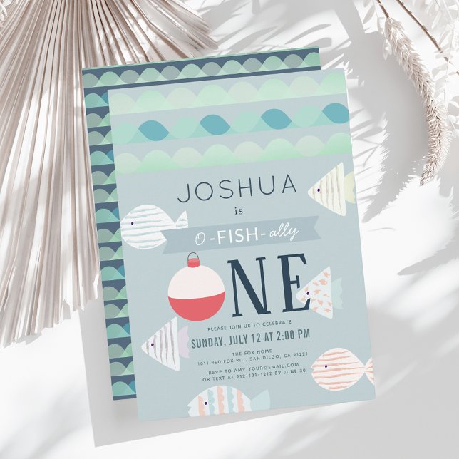 O-fish-ally One Fishing Boy 1st Birthday Invitation (Creator Uploaded)