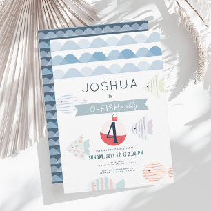 O-fish-ally One Fishing Boy White Birthday Invitation