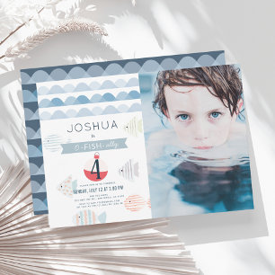 O-fish-ally One Fishing Boy White Birthday Photo Invitation