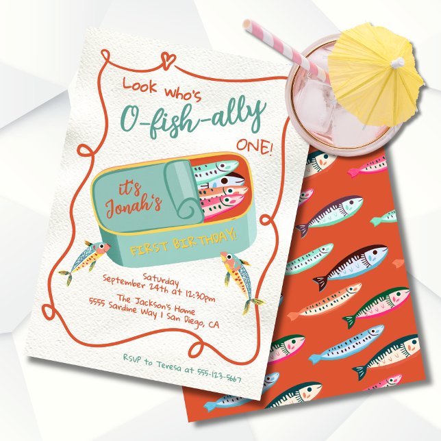 O-fish-ally One Funky Sardine Birthday Party Invitation (Creator Uploaded)