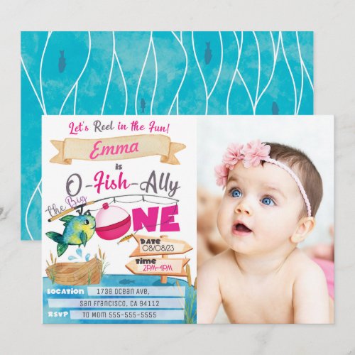 O-Fish-Ally One Girl 1st Birthday Fishing Photo 