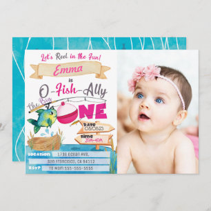 O-Fish-Ally One Girl 1st Birthday Fishing Photo  Invitation
