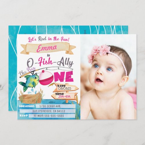 O_Fish_Ally One Girl 1st Birthday Fishing Photo  Invitation