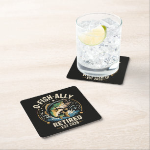 O-Fish-Ally Retired 2026 Fisherman Fishing Square Paper Coaster