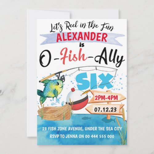 O_Fish_Ally Six Fishing 6th Birthday Boy Invitation