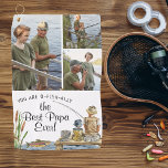 O-Fish-Ally The Best Papa | 3 Photo Fishing Towel<br><div class="desc">Featuring a charming watercolor fishing scene of a little boy with his dad or grandfather fishing on the dock. Add three of your own photos as well. The perfect birthday, or father's day gift for any man who loves cool fishing gadgets and gear! Easily personalize this design with your own...</div>