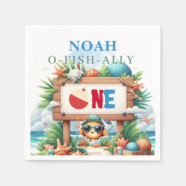 O-Fish-Ally The Big One Fishing Birthday Napkins (Front)