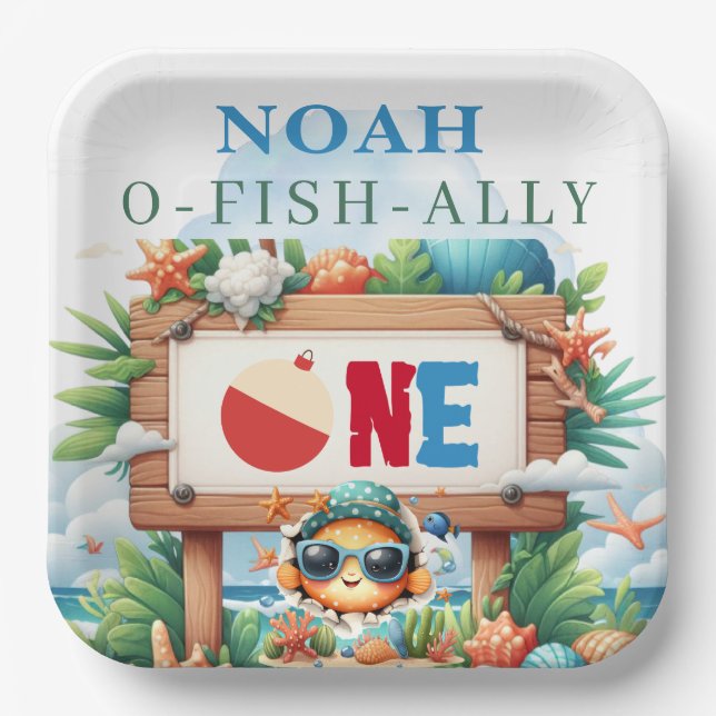 O-Fish-Ally The Big One Fishing Birthday Paper Plates (Front)
