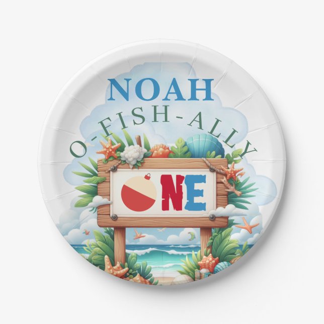 O-Fish-Ally The Big One Fishing Birthday Paper Plates (Front)