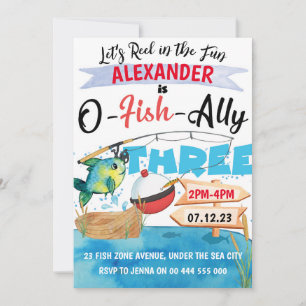 O-Fish-Ally Three Fishing 3rd Birthday Boy Invitation