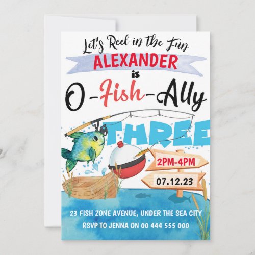 O_Fish_Ally Three Fishing 3rd Birthday Boy Invitation