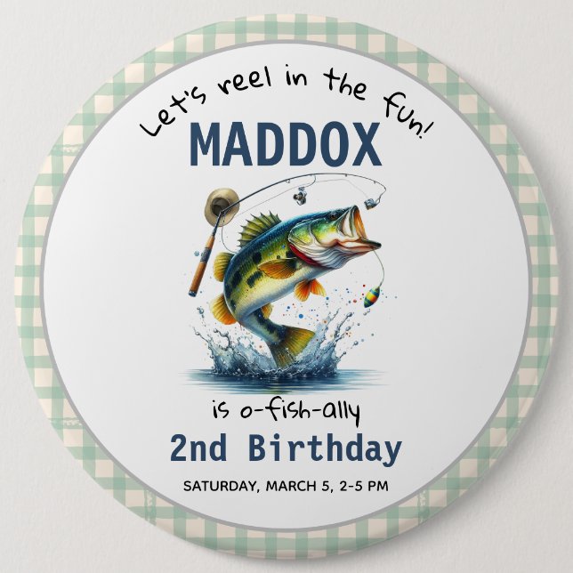 O-Fish-Ally Two Fishing 2nd Birthday Button (Front)