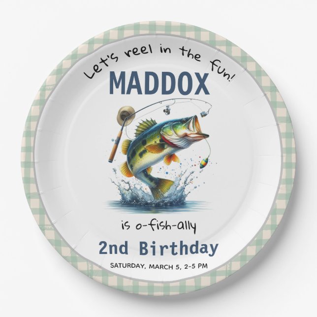 O-Fish-Ally Two Fishing 2nd Birthday Paper Plates (Front)