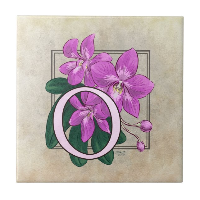 O for Orchids Flower Floral Monogram Tile (Front)
