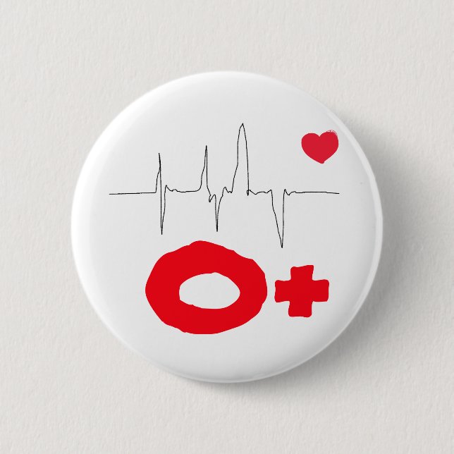 O+ Funky Blood Type Heart Rate Button (Front)