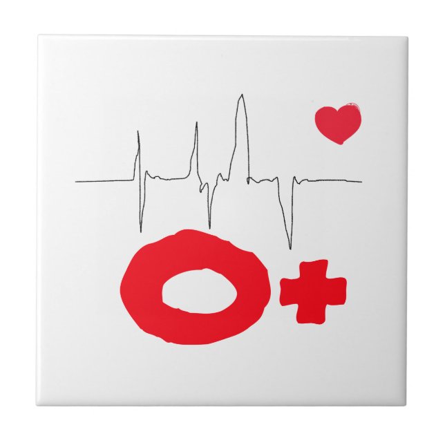 O+ Funky Blood Type Heart Rate Ceramic Tile (Front)