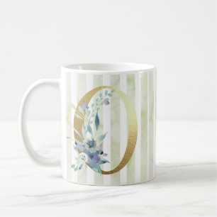 O, golden initial blue and white stripes coffee mug