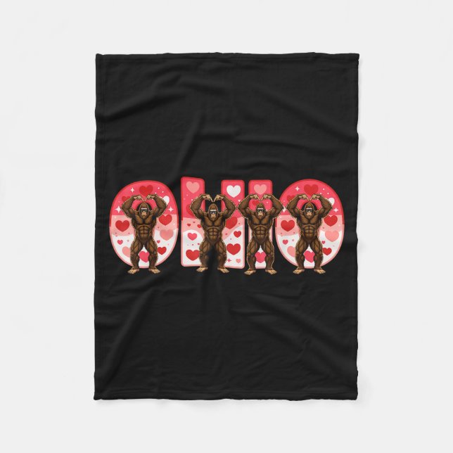 O-h-i-o Funny Bigfoot Ohio In Midwestern Valentine Fleece Blanket (Front)