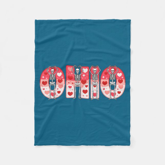 O-h-i-o Funny Skeletons Ohio In Midwestern Valenti Fleece Blanket (Front)