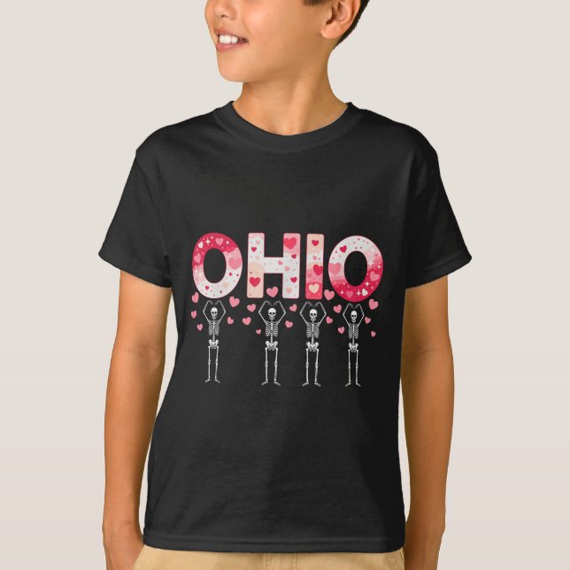 O-h-i-o Funny Skeletons Ohio In Midwestern Valenti T-Shirt (Front)