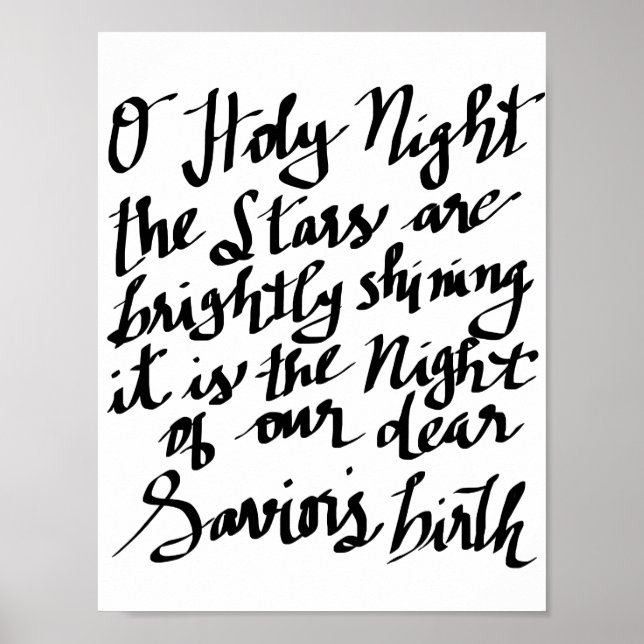 O Holy Night Black Lettering Typography Holiday Poster (Front)